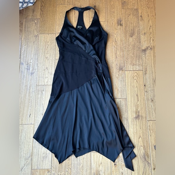 Bebe Vintage Black Racerback Ruched Handkerchief Dress size Large - Picture 13 of 14